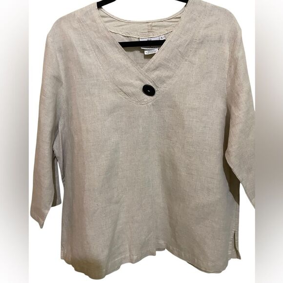 Hot Cotton VTG Natural Linen Cotton Boxy Top Artsy Lagenlook Boho Sub stainable - Picture 2 of 9